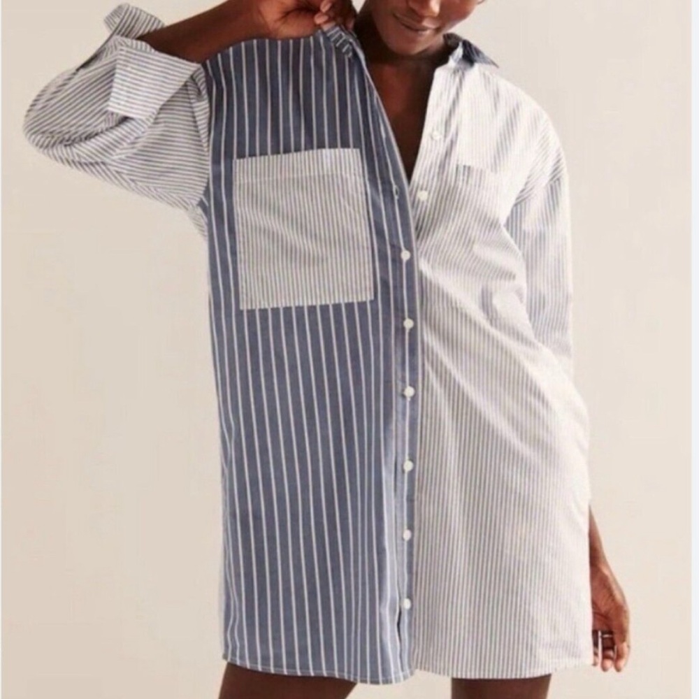 Abercrombie & Fitch Blue and White Striped Shirt Dress